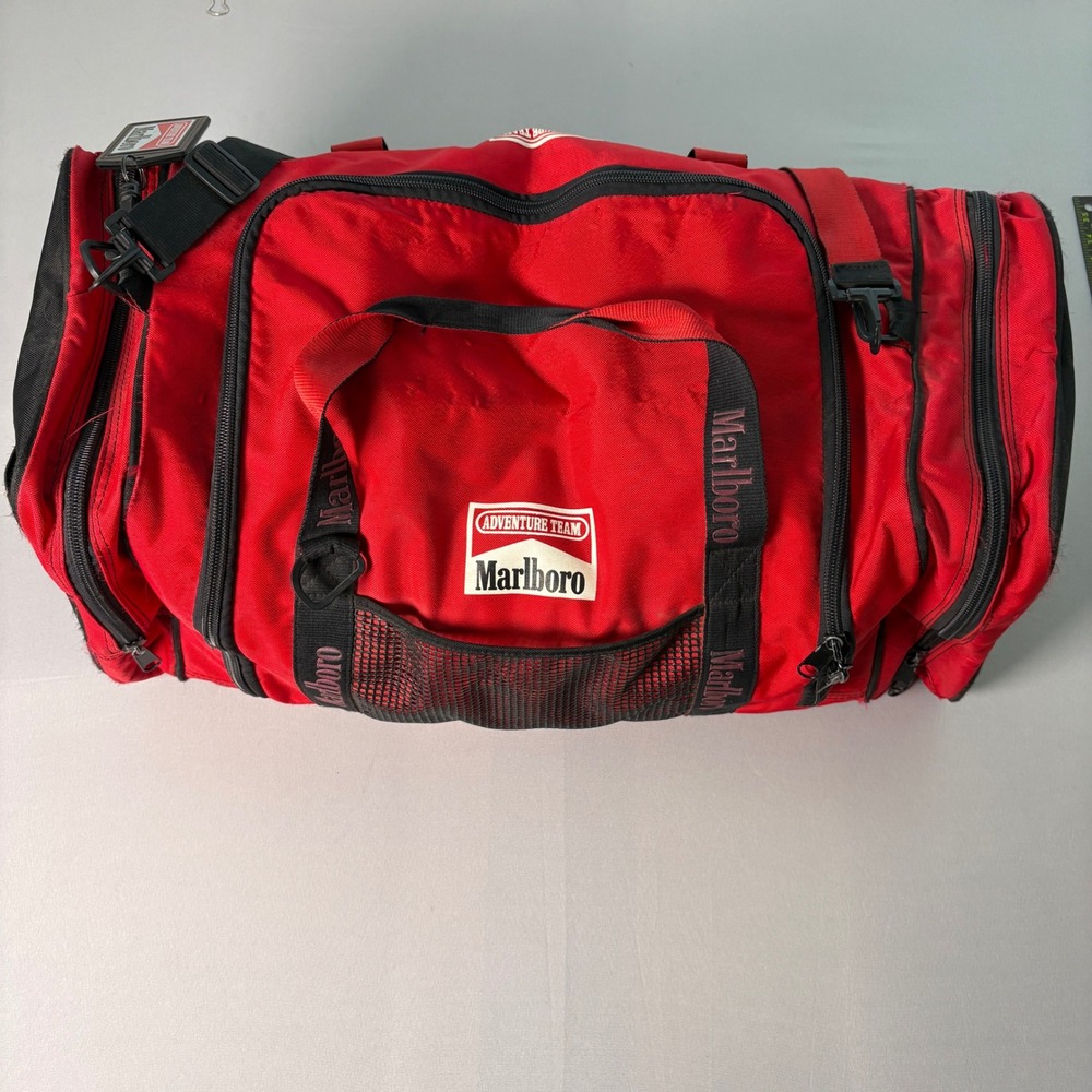 Vintage Marlboro Adventure Team Duffel Bag Red Black Travel Gym Luggage Large